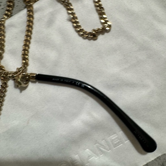 Auth Chanel Round Shape Chain Sunglasses 4245 Black x Champagne Gold - Picture 4 of 5